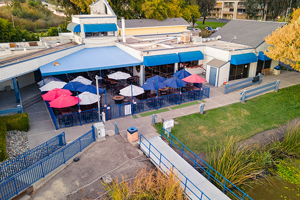 Bird's eye view of Bob's at the Marina outside dining